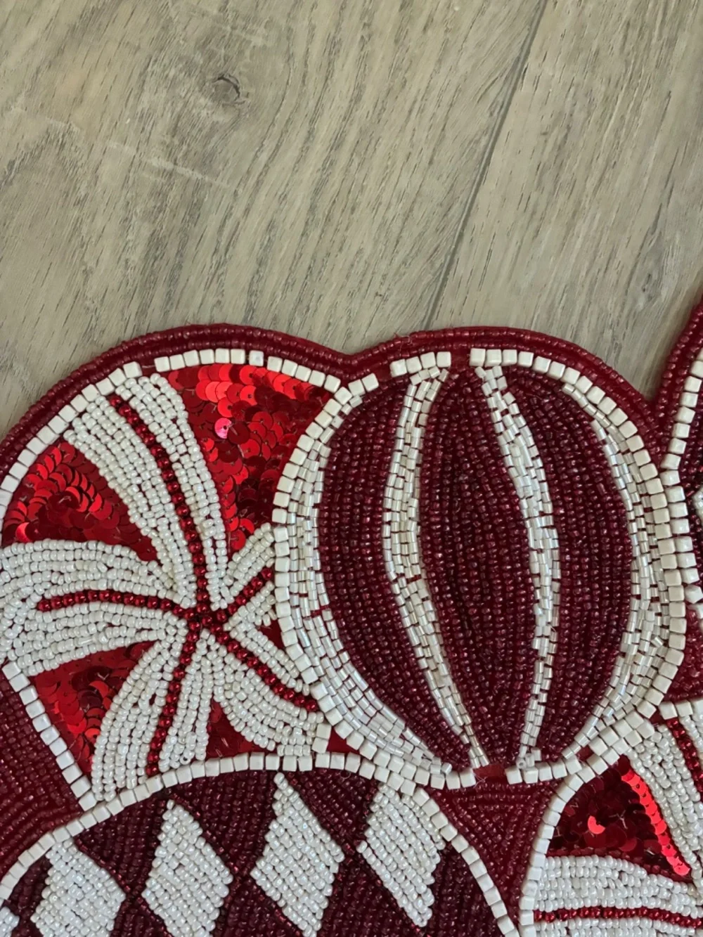 Pier 1 Peppermint Holiday Candy Beaded Table Runner Christmas Decor Red White